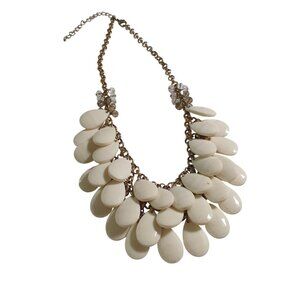 Bib Necklace Cream Teardrop Beads Gold Tone Chain Lobster Clasp Adjustable